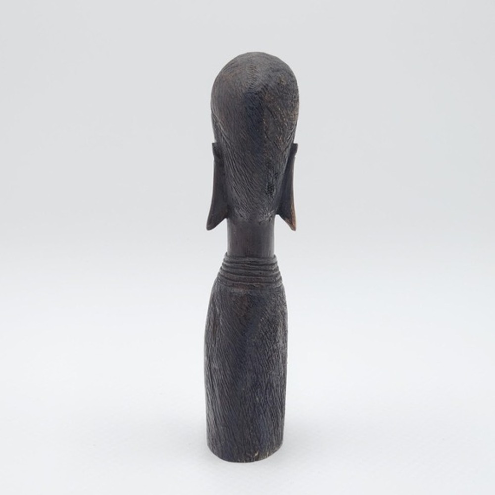 Vintage African Hand Carved Ebony Wood Female Bust Elongated Head Figurine 9" - Picture 3 of 11